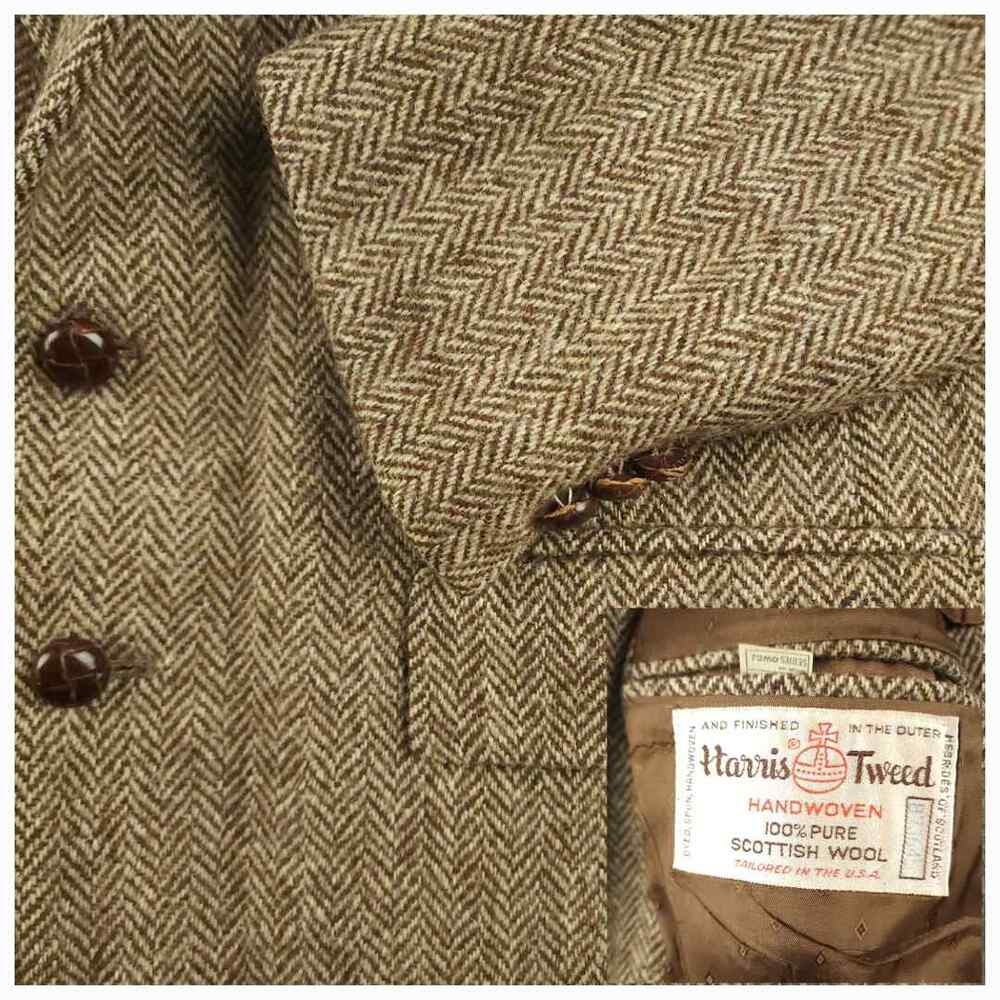 Harris Tweed Blazer Sport Coat Mens 42R Vtg Wool Herringbone Deconstructed Brown
